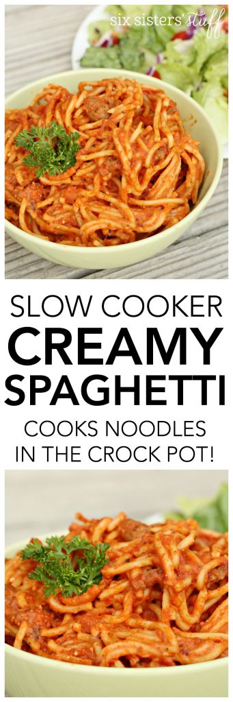 Slow Cooker Creamy Spaghetti - SixSistersStuff