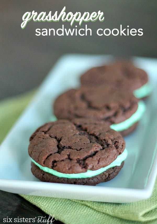 Grasshopper Sandwich Cookies from SixSistersStuff.com