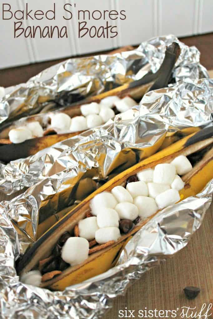 Campfire S’mores Banana Boats Six Sisters' Stuff