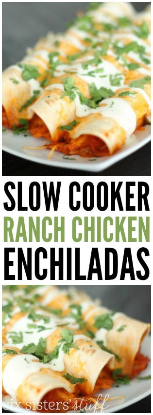 Slow Cooker Ranch Chicken Enchiladas on SixSistersStuff.com