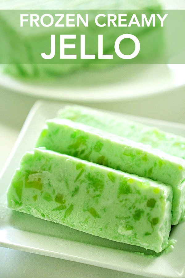 Frozen Creamy Lime Jello sliced on a serving dish
