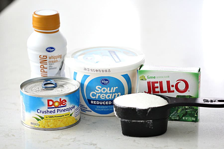 Ingredients needed to make Frozen Creamy Lime Jello.