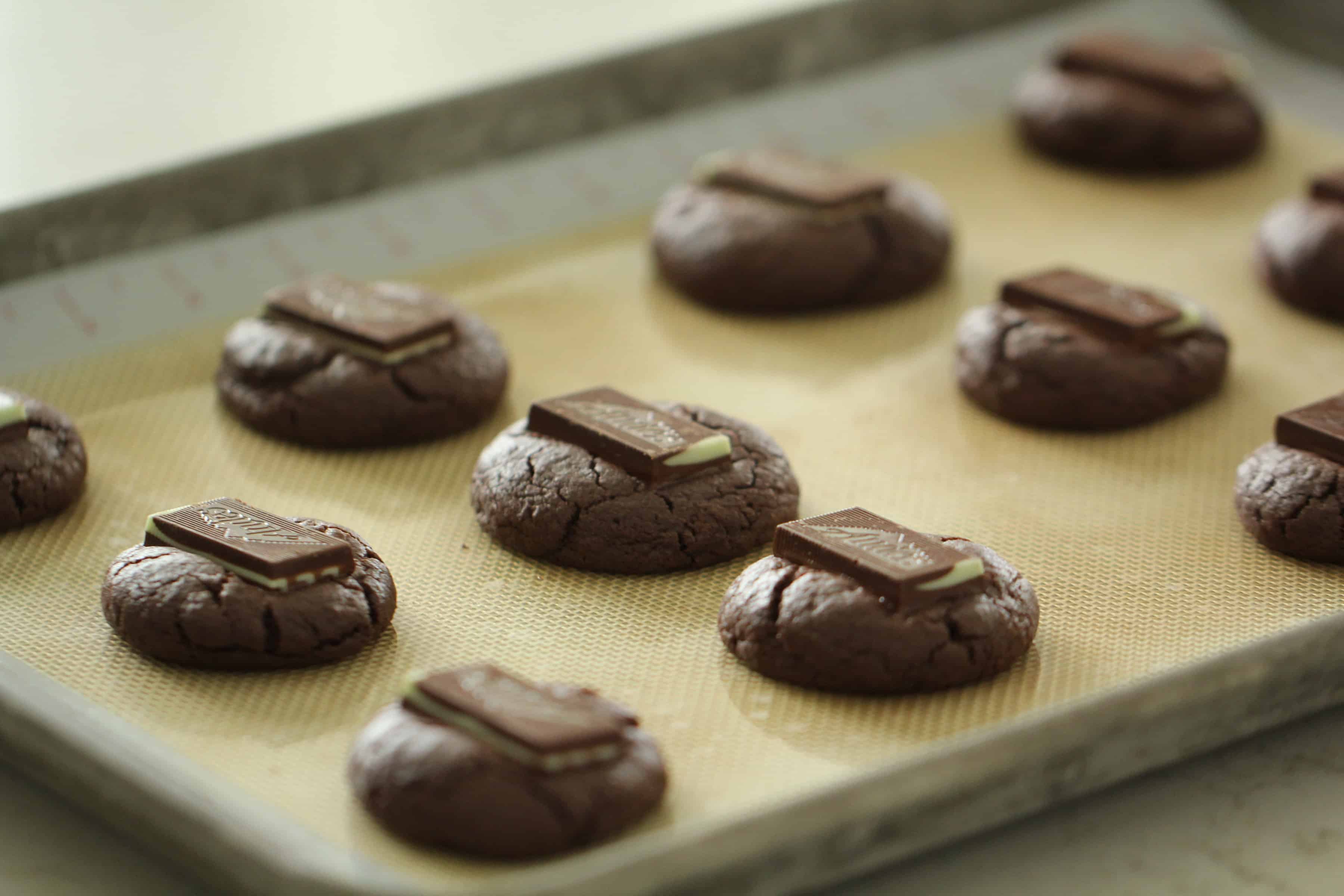 Andes Mint on top of baked cookies