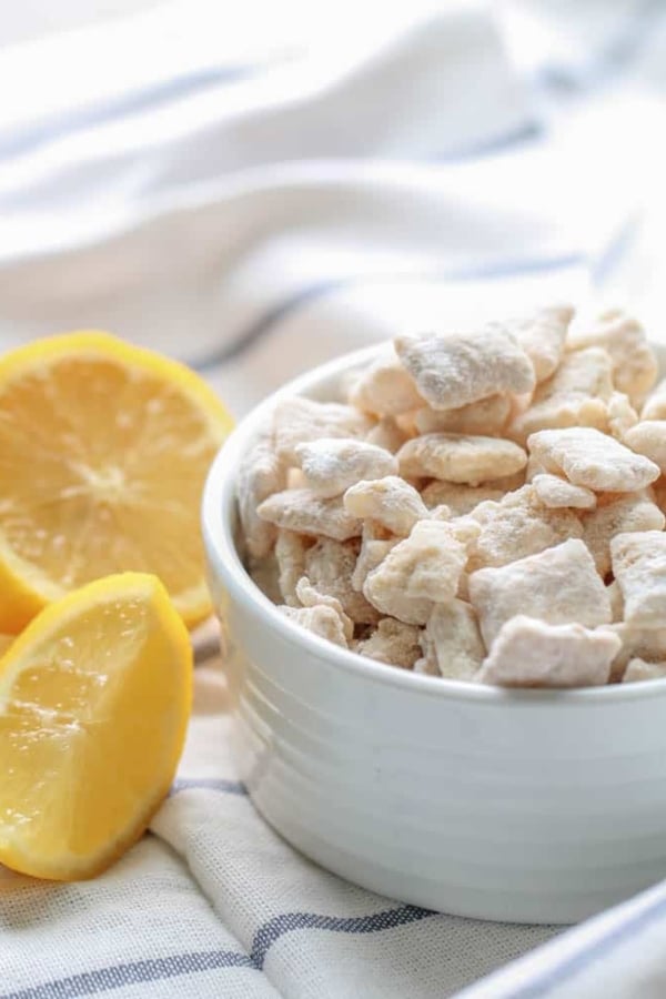 lemon chex mix buddies in a bowl