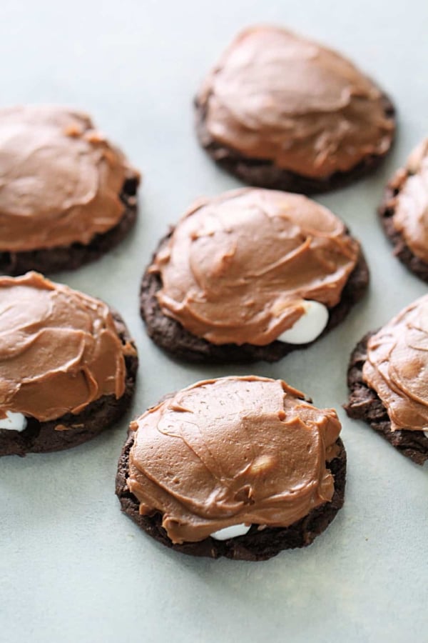 Chocolate Marshmallow Brownie Cookies on a countertop.