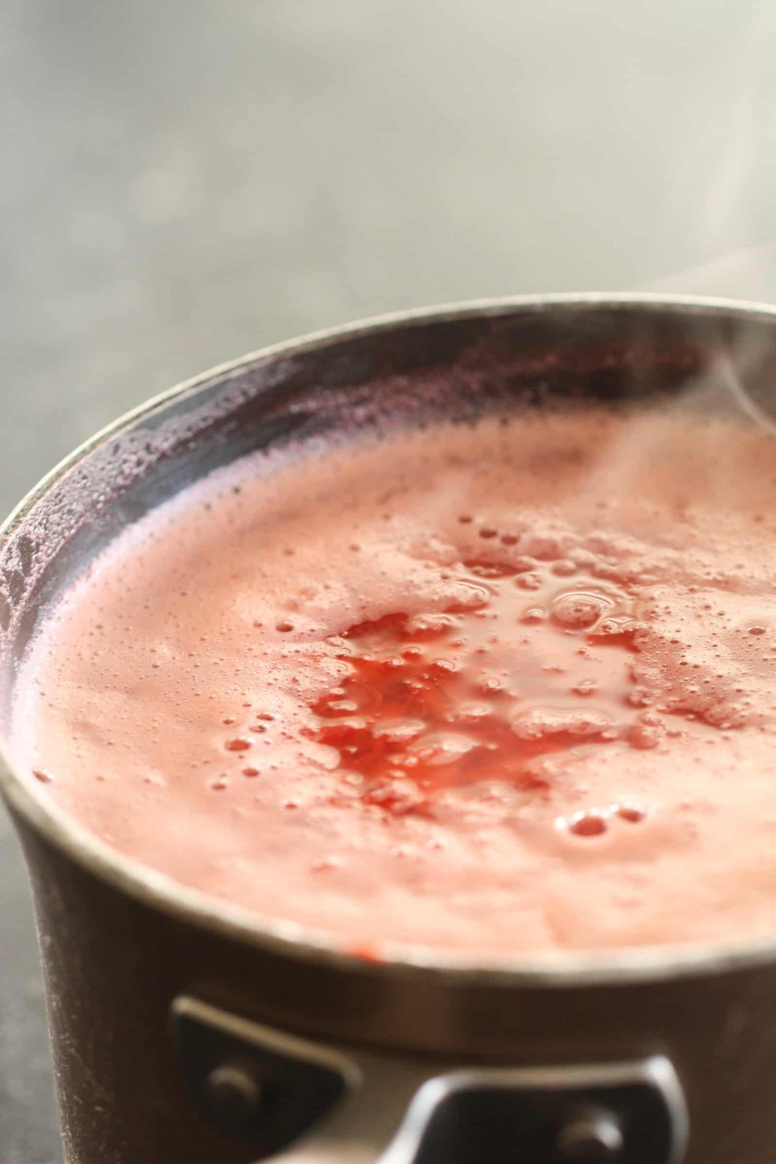 Strawberry Slush mixture in a saucepan