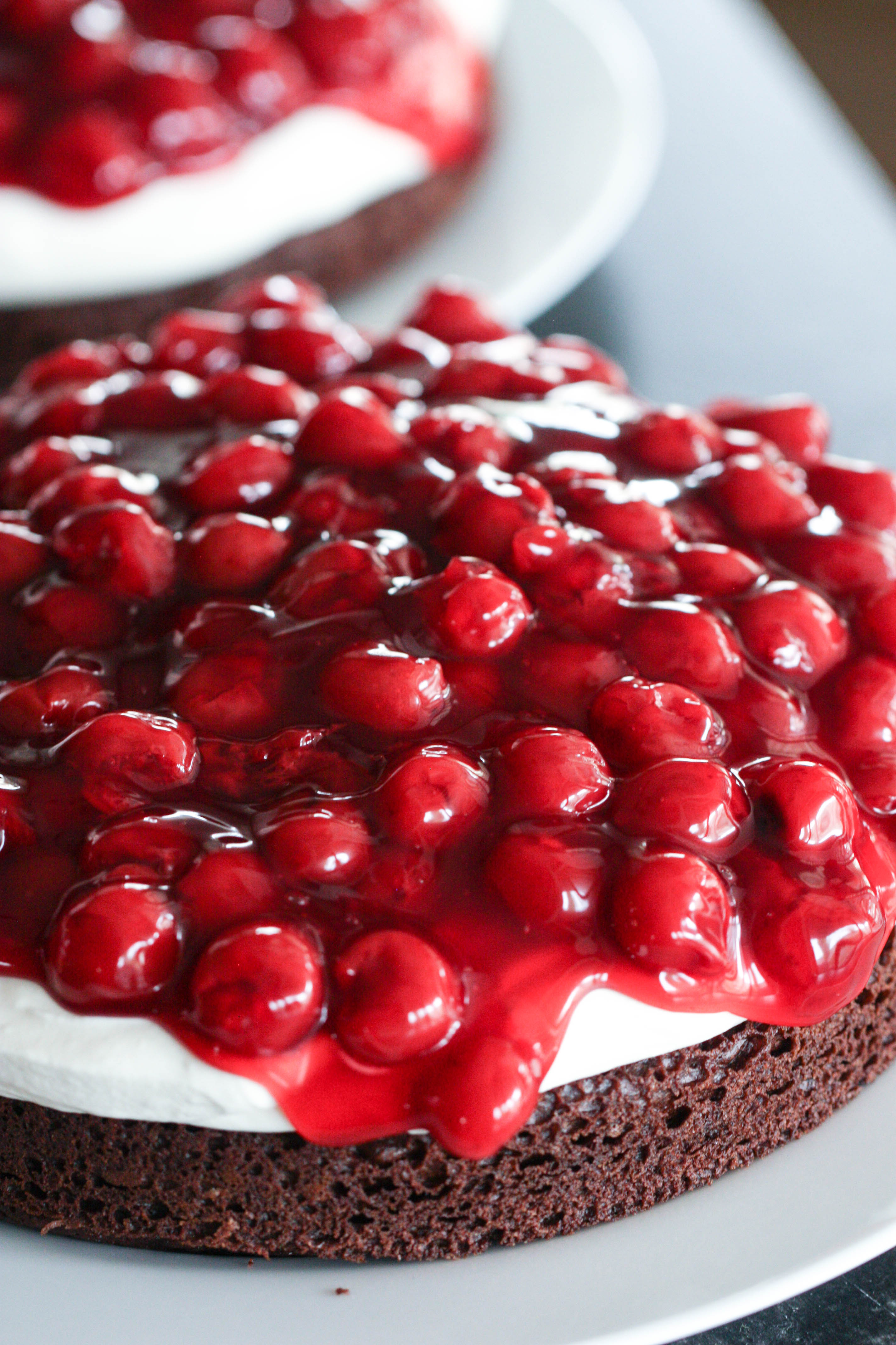 Close up of Easy Black Forest Cake on a serving plate