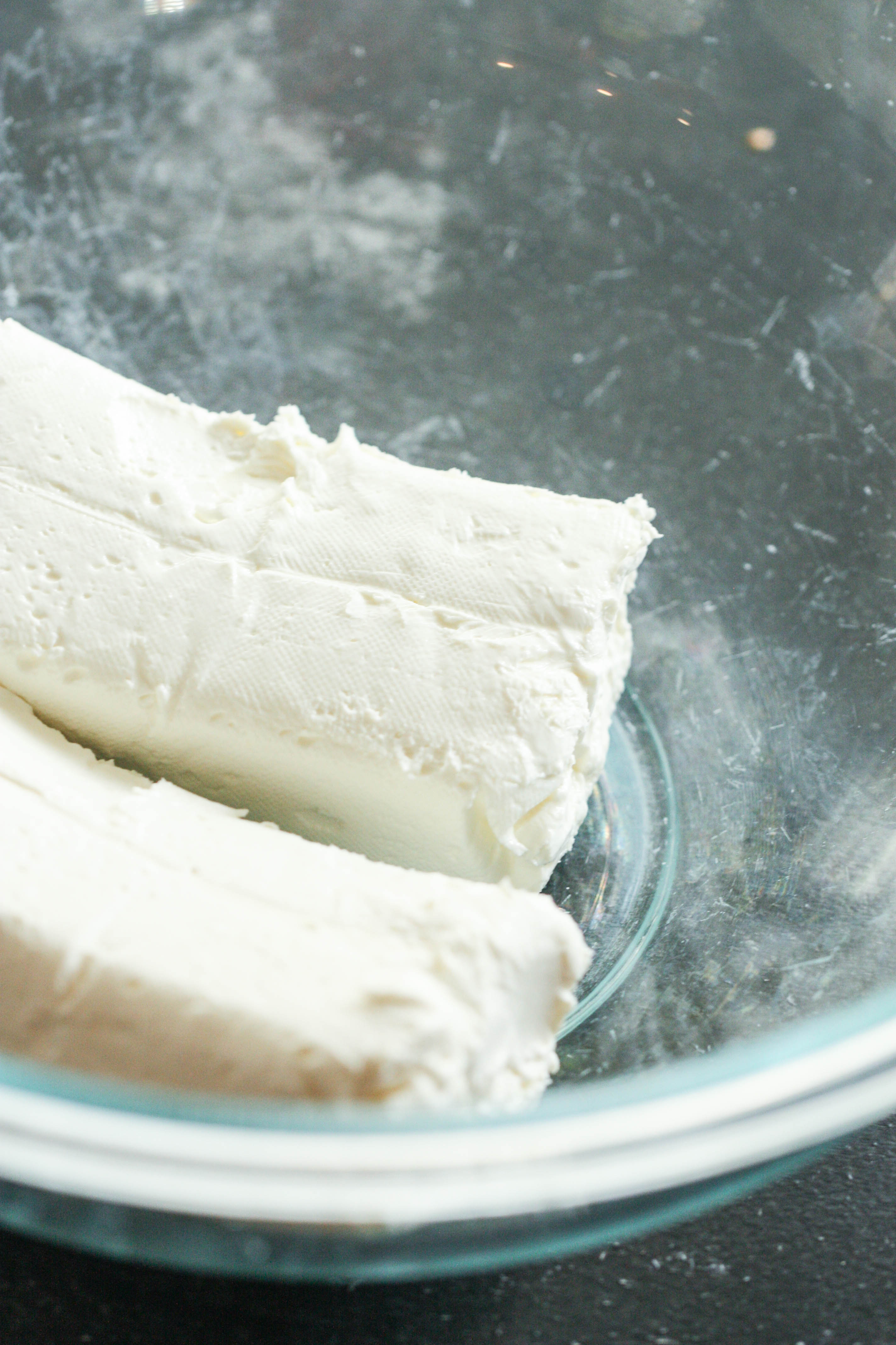 Softened cream cheese in a bowl