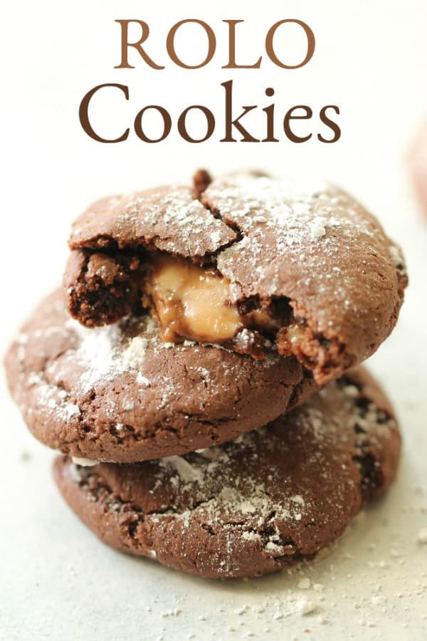 Rolo cake mix cookies with caramel center