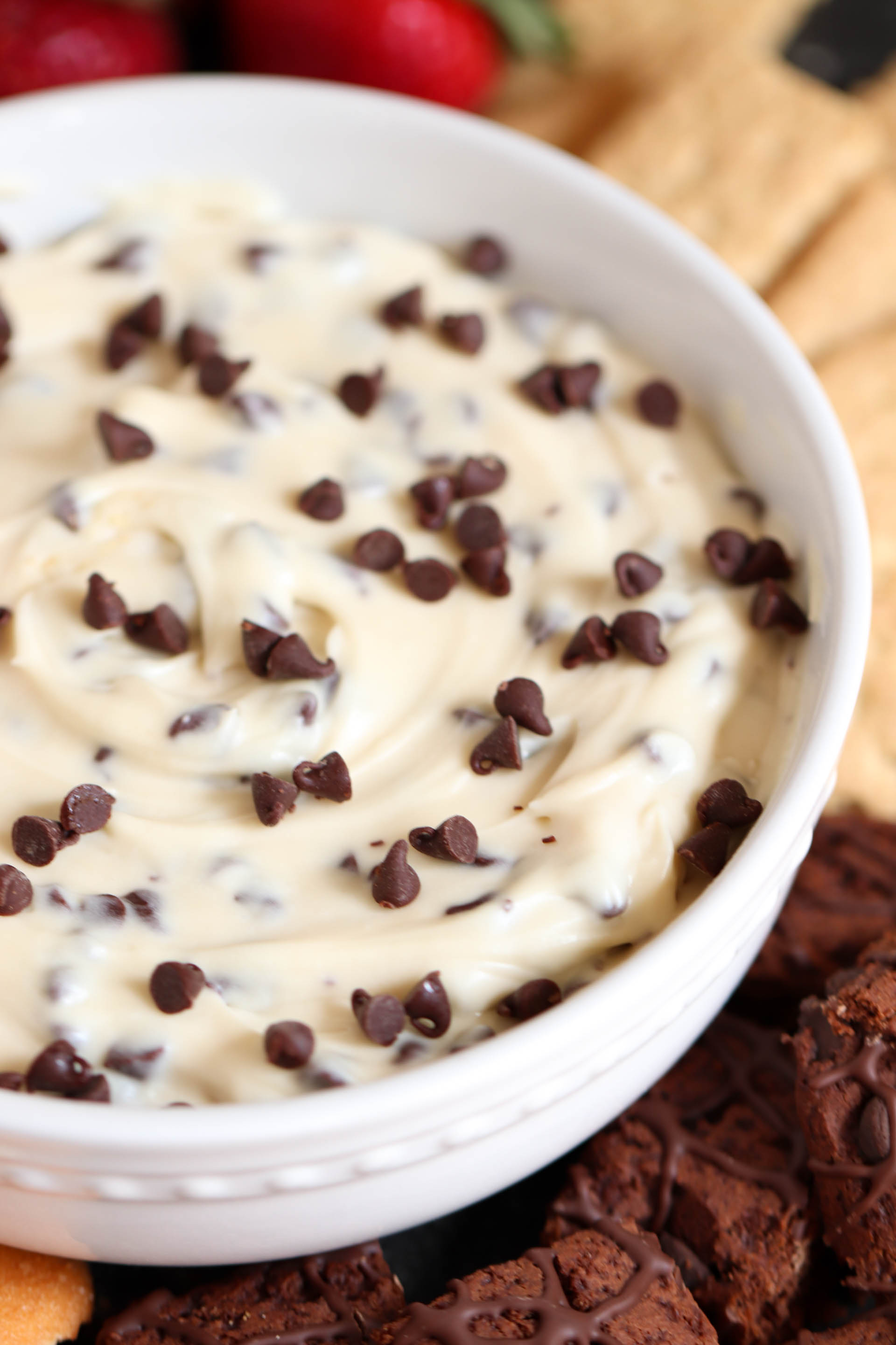 Chocolate Chip Cookie Dough Dip in a bowl