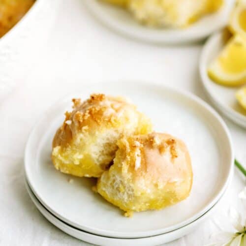 2 easy lemon pull apart rolls on a plate.
