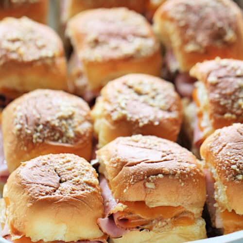 Ham and Cheese Sliders in a baking dish.