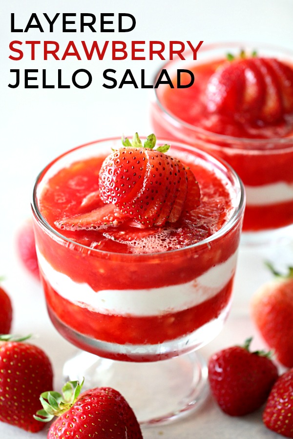Layered Strawberry Jello Salad with Fresh Strawberrues on top