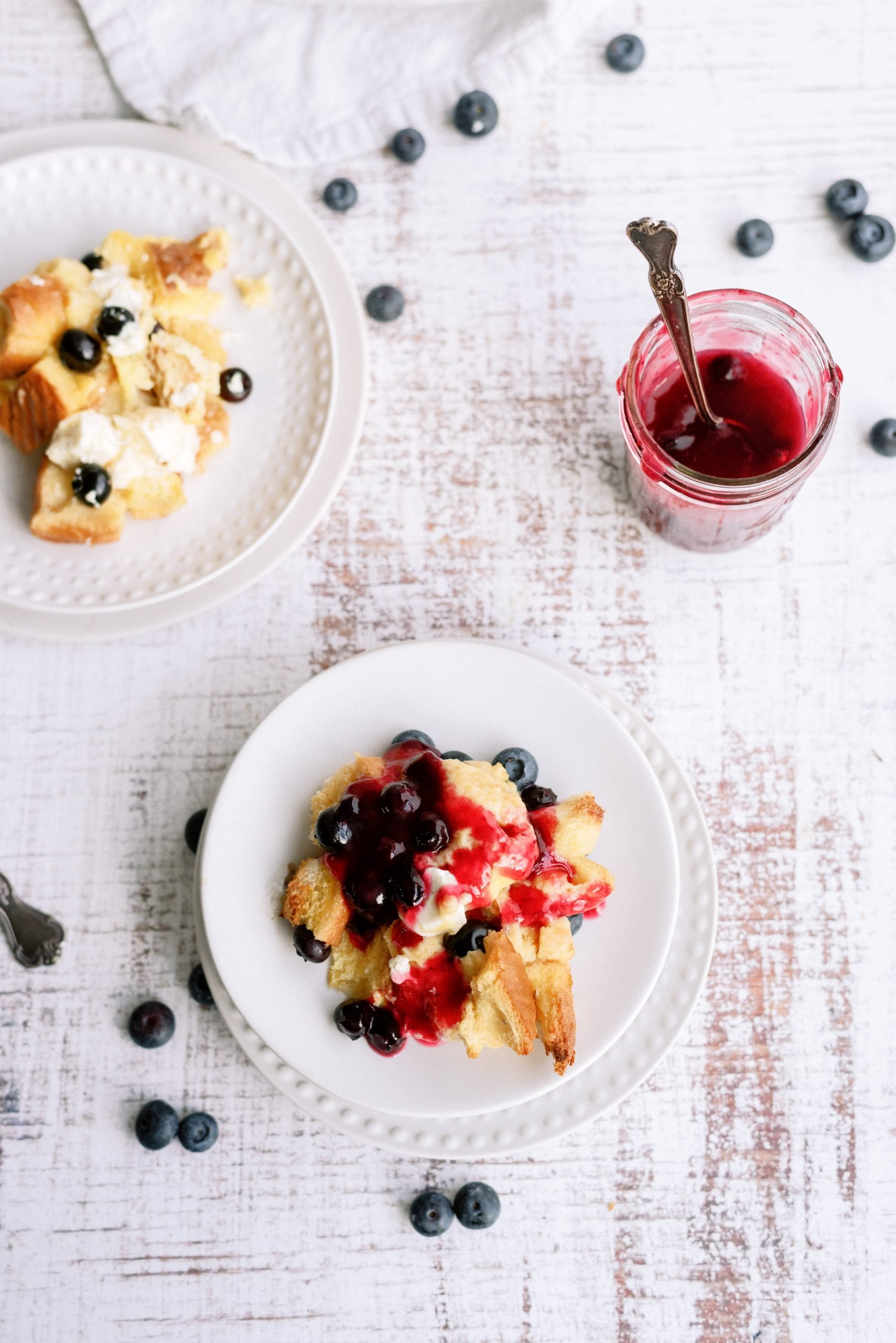 Slice of Overnight Blueberry French Toast on a plate