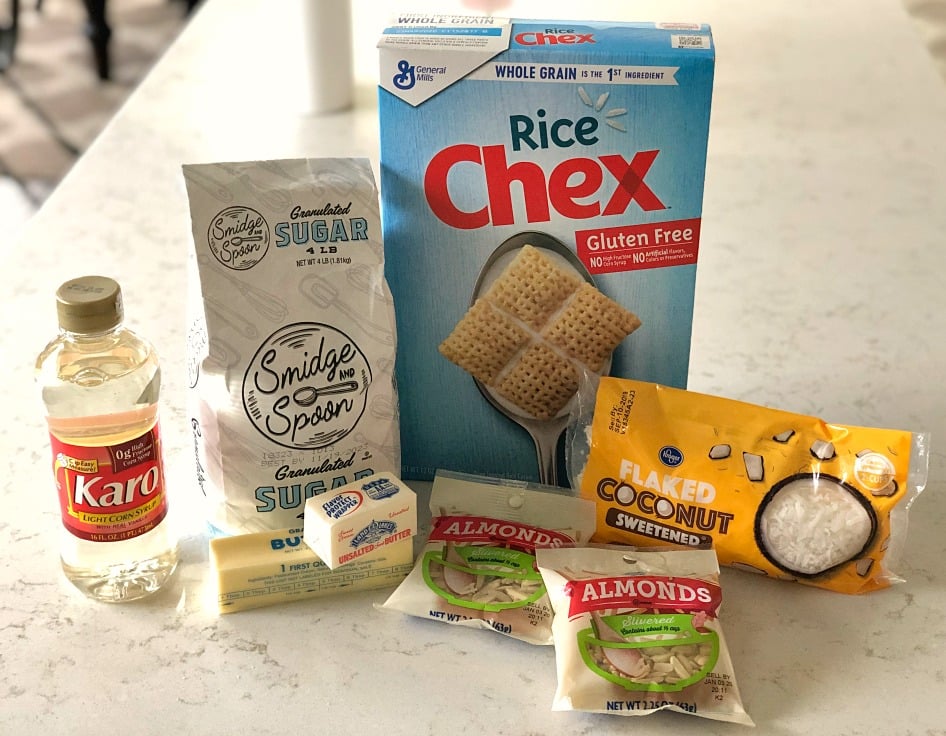 Ingredients for gooey Chex Mix