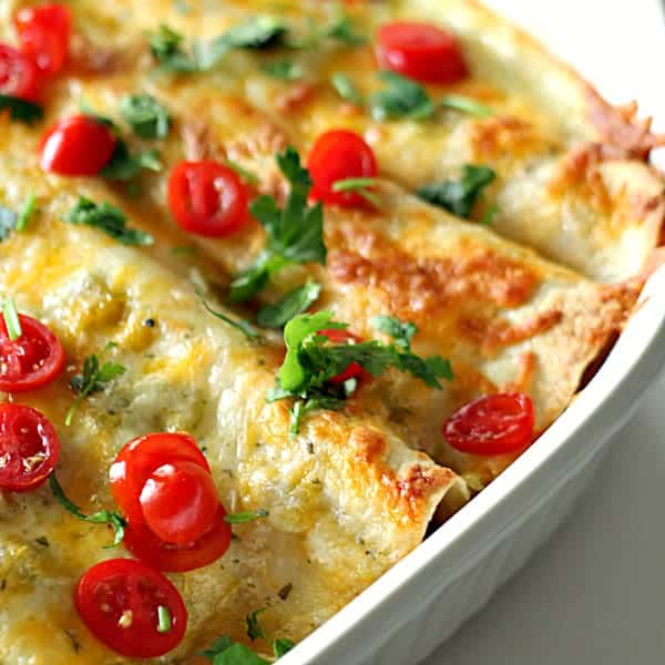 White Chicken Enchiladas from SixSistersStuff