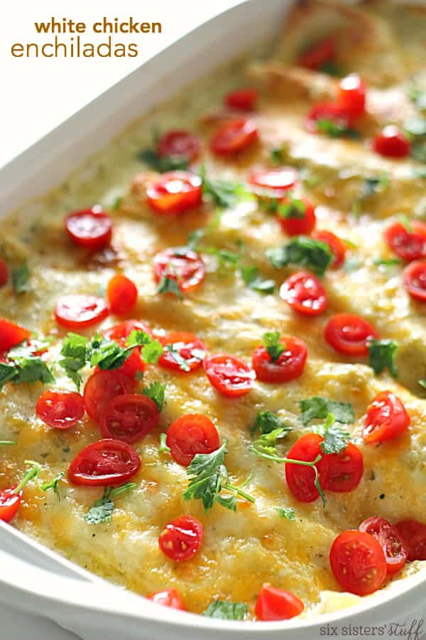 White Chicken Enchiladas with Green Chili & Sour Cream Sauce Recipe