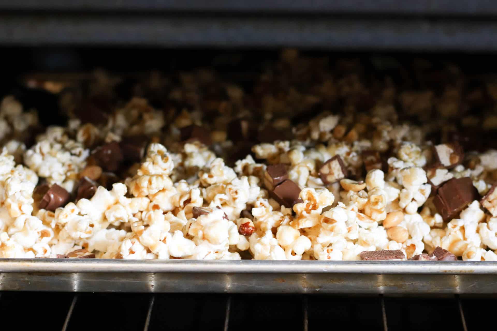 Popcorn in the oven on a sheet pan