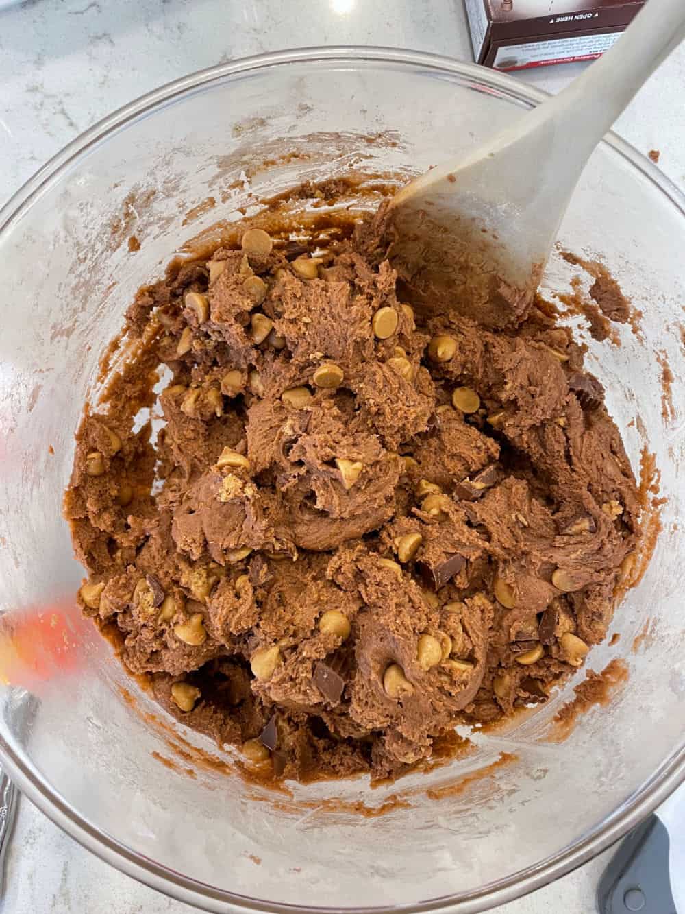 Bowl of Peanut Butter Cup Pudding Cookies cookie dough