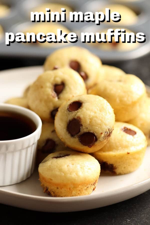 Mini Maple Pancake Muffins on a plate with a side of syrup