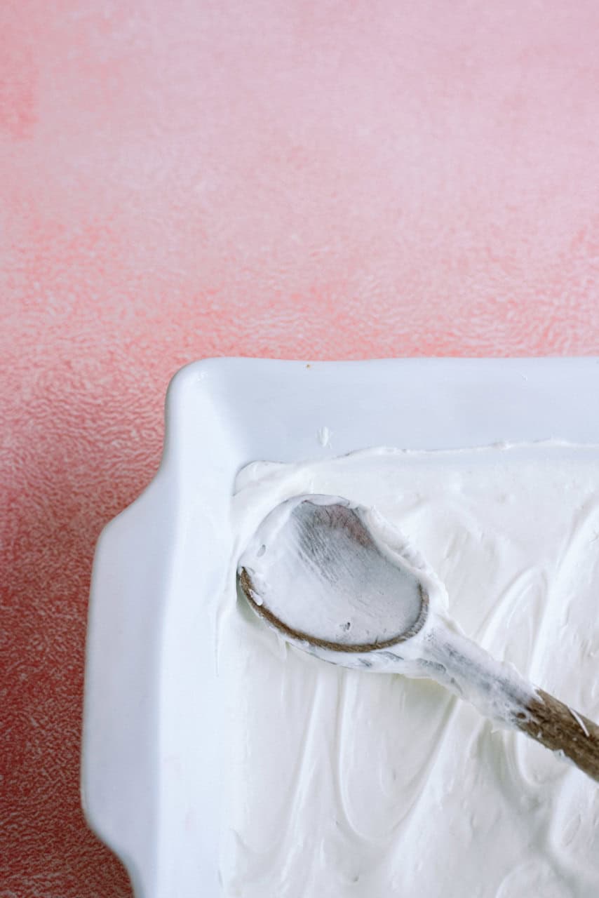 cream cheese layer spread on top of the pretzel layer