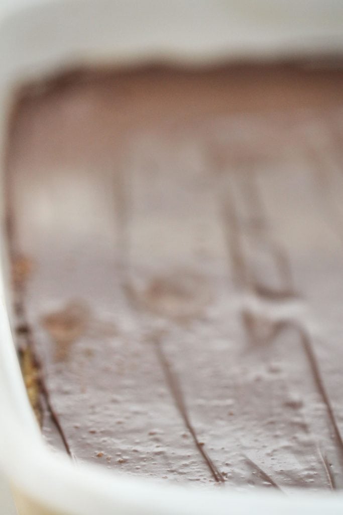 No Bake Peanut Butter Bars in a baking dish.