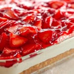 Strawberries and Cream Cake Recipe in a baking dish.