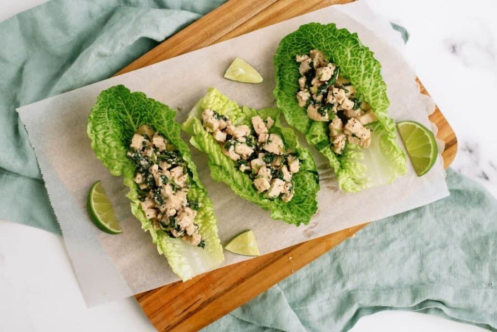 Cilantro Lime Chicken Lettuce Wraps on a tray ready to serve