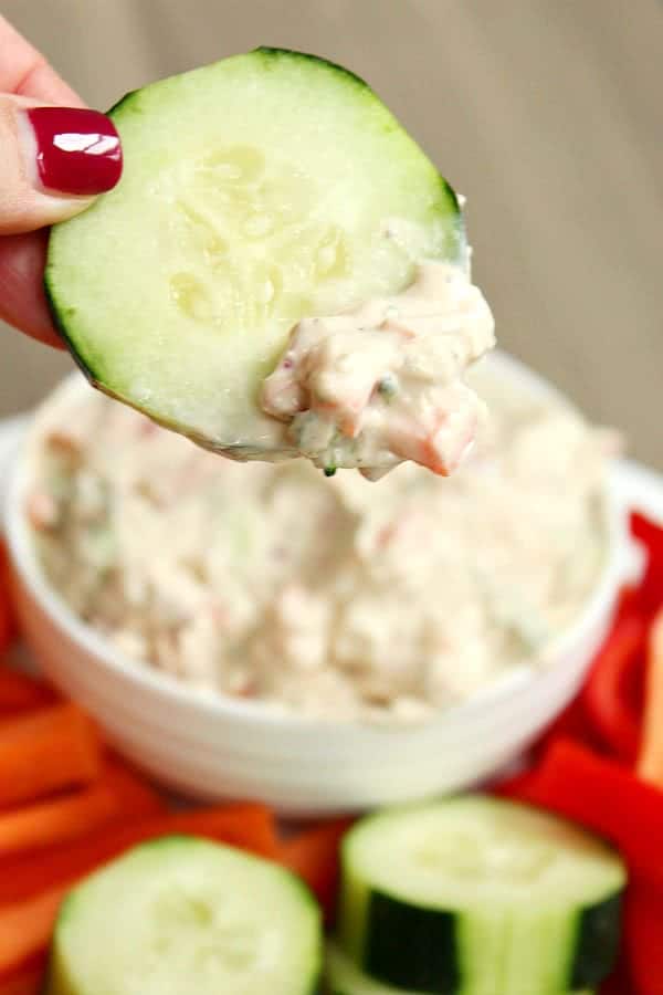 Skinny Vegetable Cream Cheese Dip in  a bowl