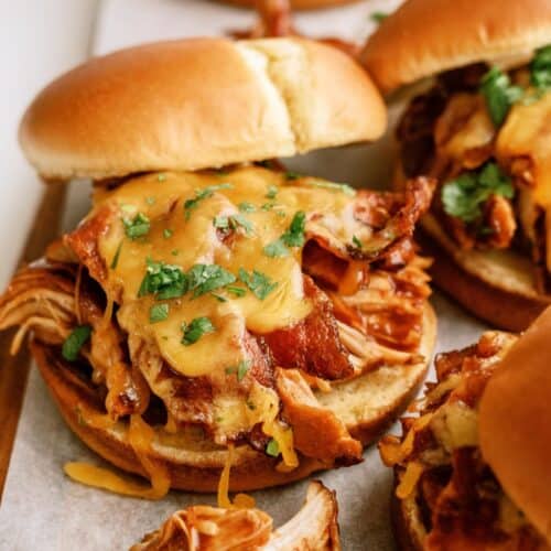 slow cooker cheesy bbq chicken bacon sandwiches