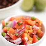 Quick Pico De Gallo in a white bowl.