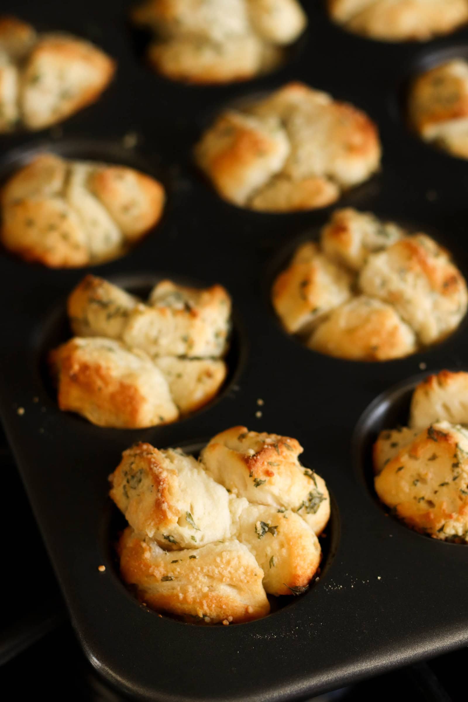 Mini Garlic Monkey Bread in muffin tin