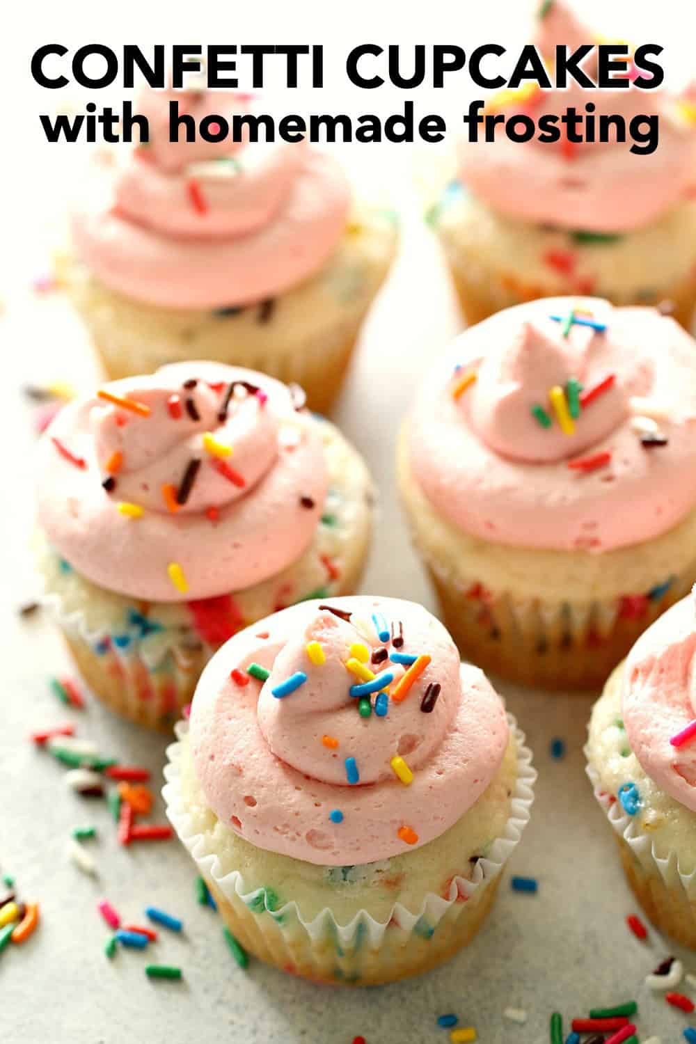 Confetti Cupcakes with Homemade Strawberry Buttercream Frosting