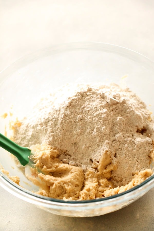 Dough Mixture for S'mores Bars in a glass mixing bowl