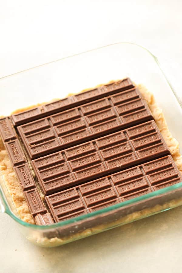 Hershey's Chocolate Bars layer in casserole dish