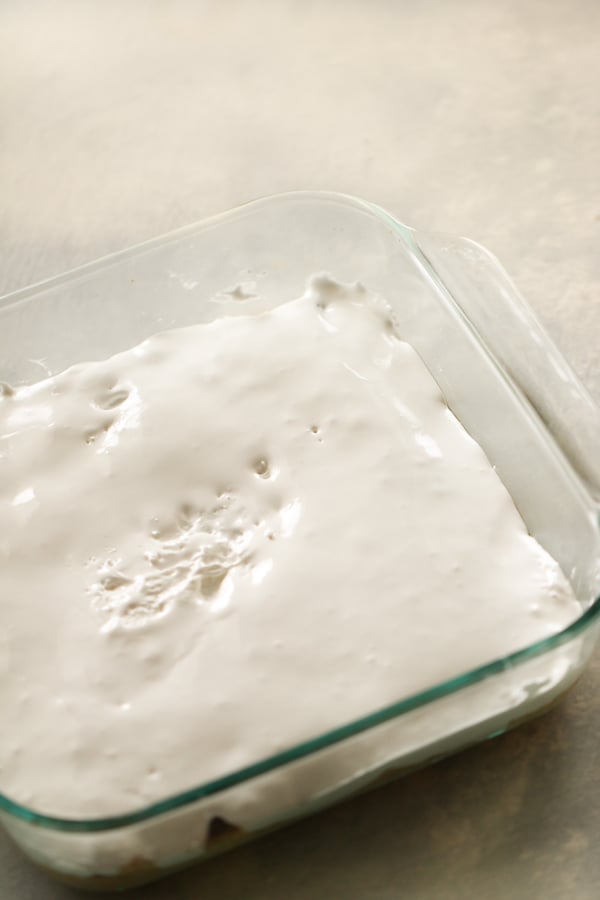 Marshmallow creme  layer in casserole dish