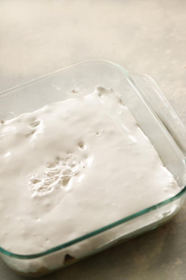 Marshmallow creme layer in casserole dish