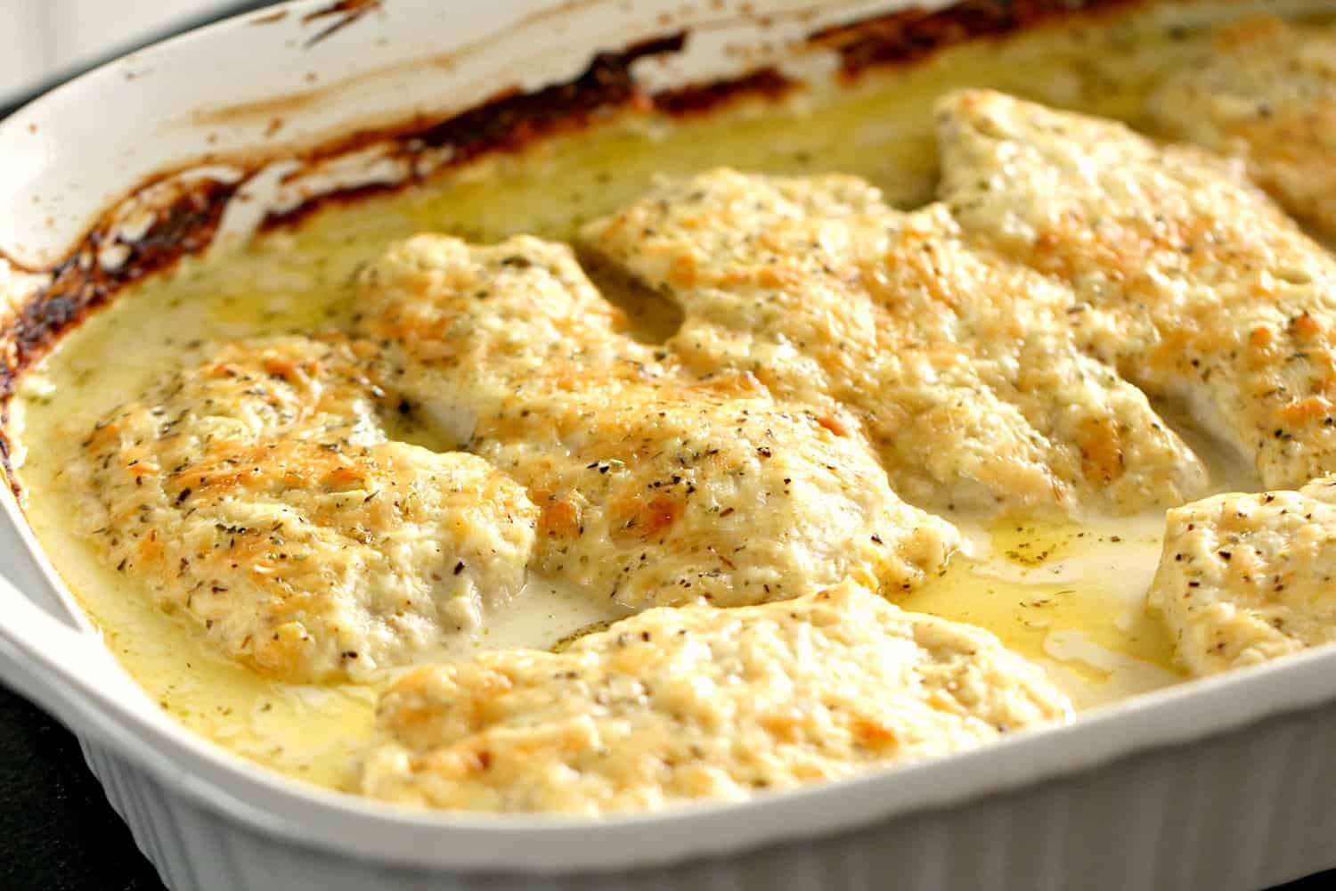 Parmesan Chicken Bake in casserole dish