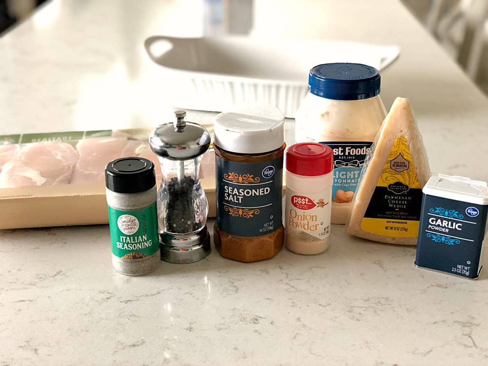 Ingredients needed for Parmesan Chicken Bake