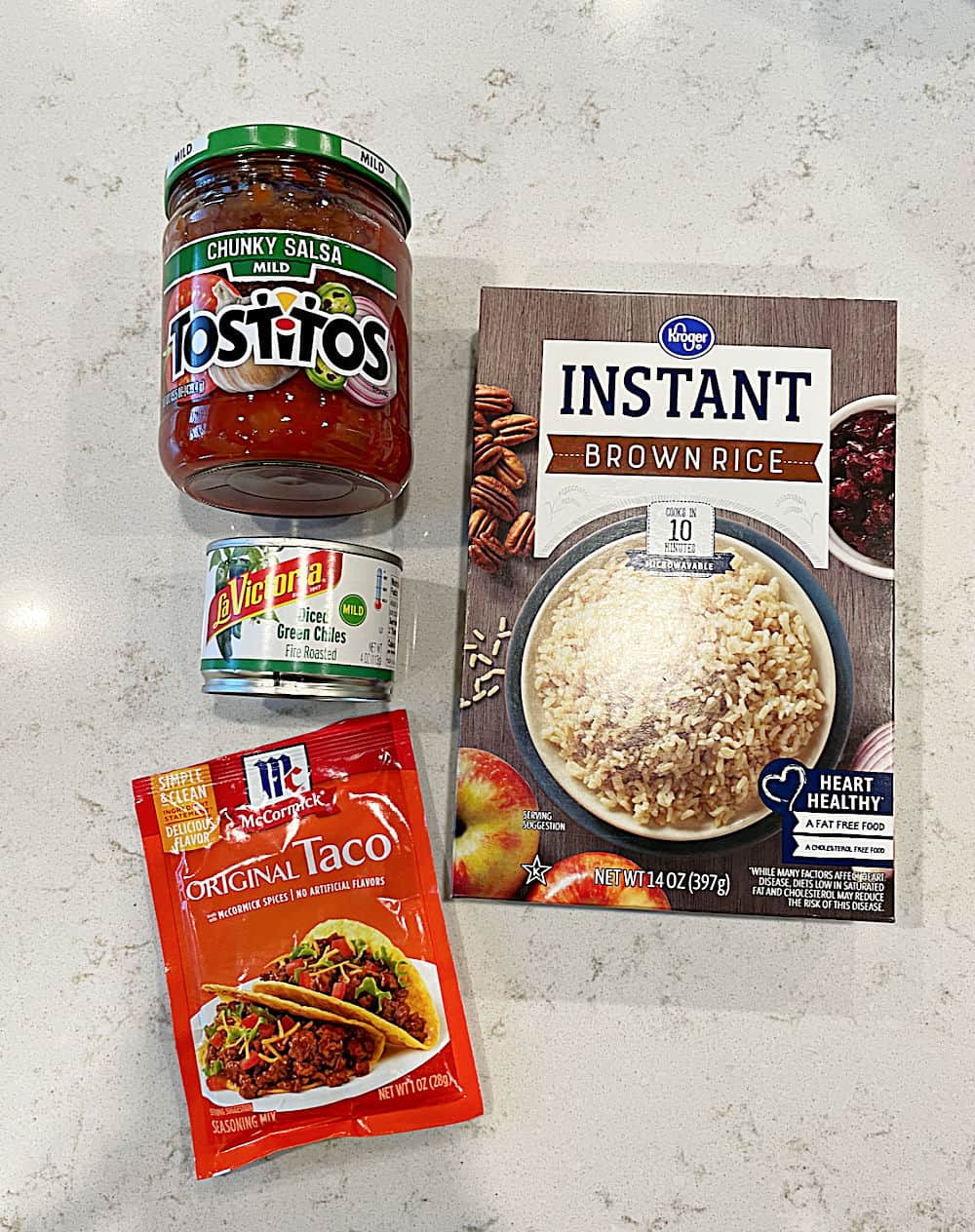 Ingredients to make Easy Mexican Salsa Rice Recipe (Quick Spanish Rice)