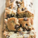 closeup peanut butter chip banana bread slices