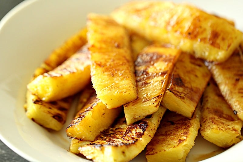 Grilled Caramelized Brown Sugar Pineapple on a serving plate