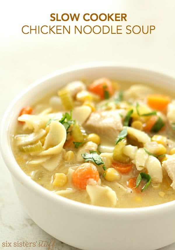 Slow Cooker Chicken Noodle Soup on SixSistersStuff