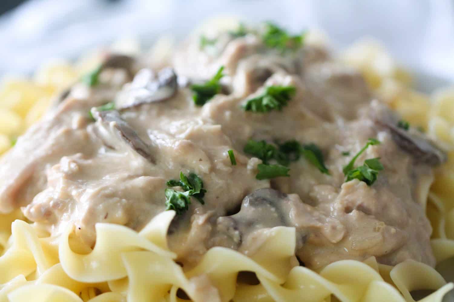 Close up of Slow Cooker Chicken Stroganoff