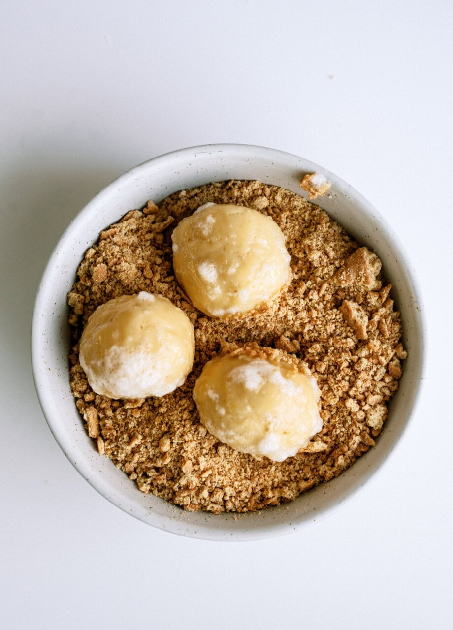 cheesecake cookie dough rolled in graham cracker crumbs