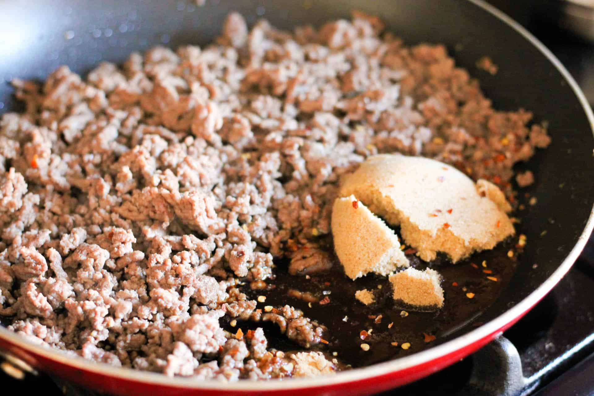 Add sauce ingredients to skillet on stove