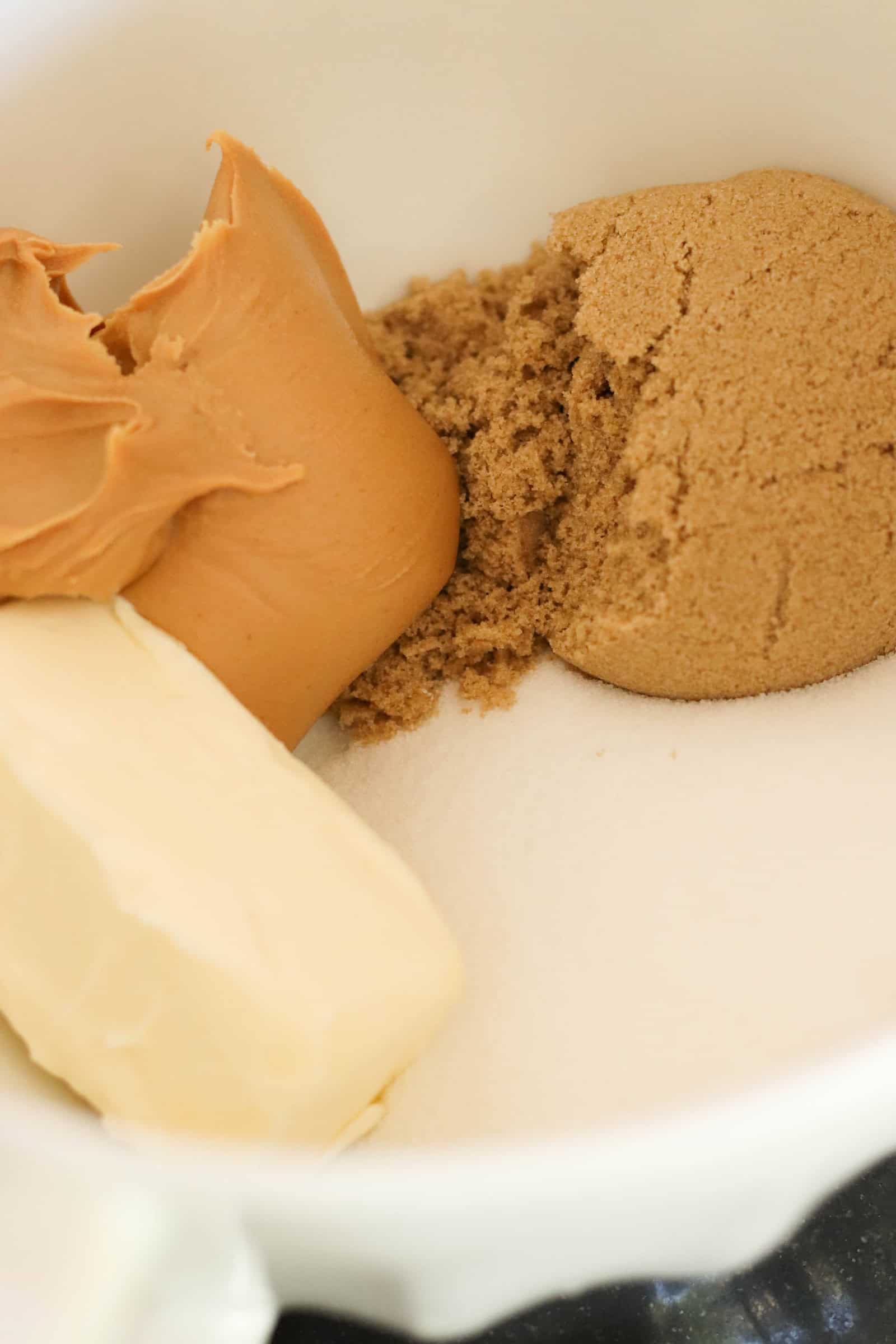 Ingredients for cookie dough in mixing bowl