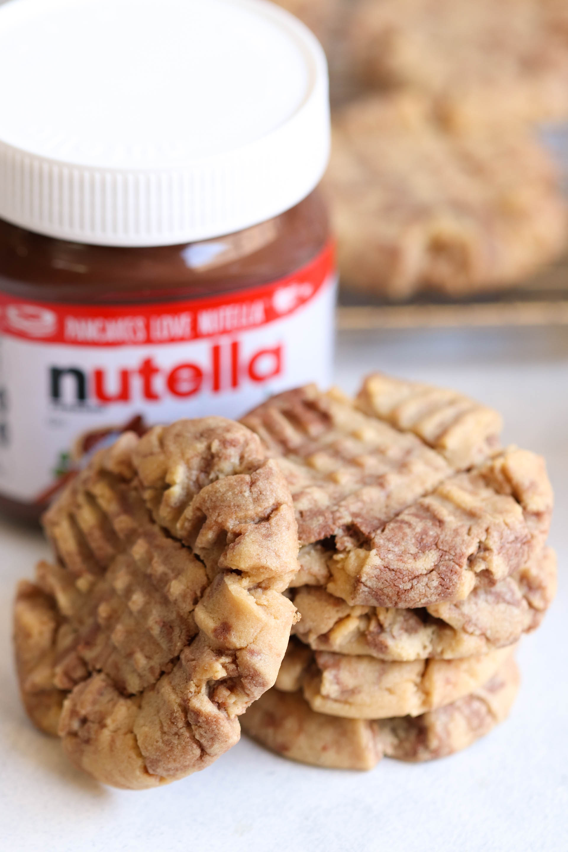 Peanut Butter Nutella Swirl Cookies stacked