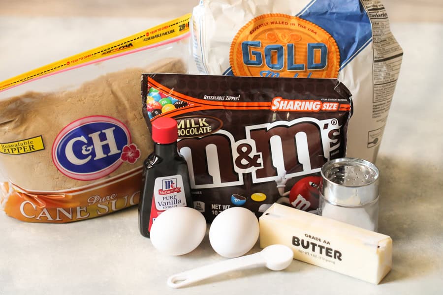 Ingredients for Thick and Chewy M&M Blondies