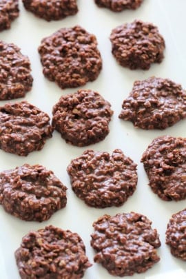 Nutella No Bake Cookies lined up in rows on wax paper.
